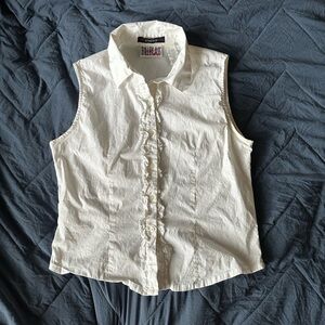 Bill Blass White Sleeveless Button Down Shirt